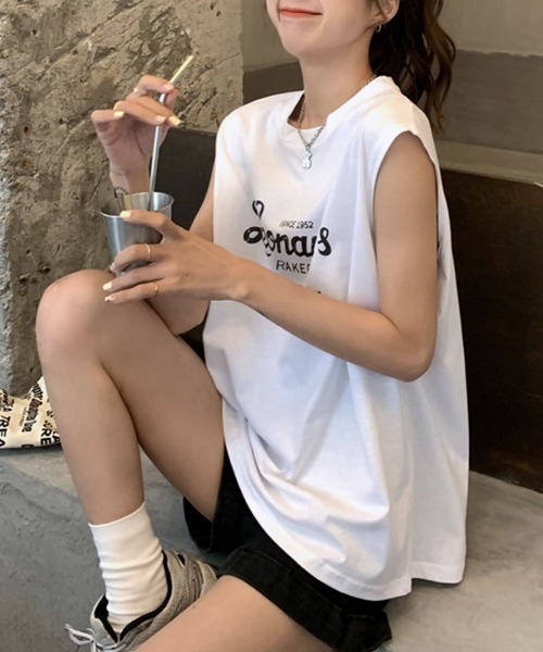 Riff(リフ)の「ノースリーブTシャツ ロゴ(Tシャツ/カットソー・レディース・グリーン/グレー/ホワイト・M)」の4枚目の写真