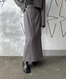 【LVEU.】ハイウエストタイトスカート / ボトムス スカート タイト ロング ハイウエスト セットアップ モノトーン ブラック グレー ブルーグレー ブラウン カーキ ストライプ