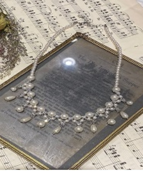 Cupid Heart（キューピッドハート）の「【Cupid Heart】結婚式アクセ！パールジルコンネックレス（ネックレス・レディース・ベージュ・MEDIUM）」の2枚目の写真