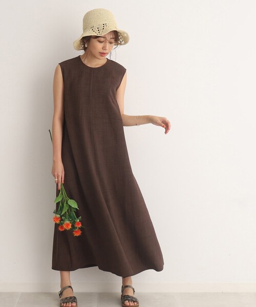 DRESKIP(ドレスキップ)の「◆一枚でさらり 麻調ウエスト切替ワンピース(ワンピース・レディース・ブラウン系/グレー系その他/サンドベージュ・02/03/04)」の3枚目の写真