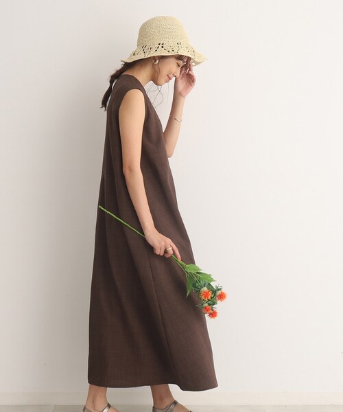 DRESKIP(ドレスキップ)の「◆一枚でさらり 麻調ウエスト切替ワンピース(ワンピース・レディース・ブラウン系/グレー系その他/サンドベージュ・02/03/04)」の9枚目の写真