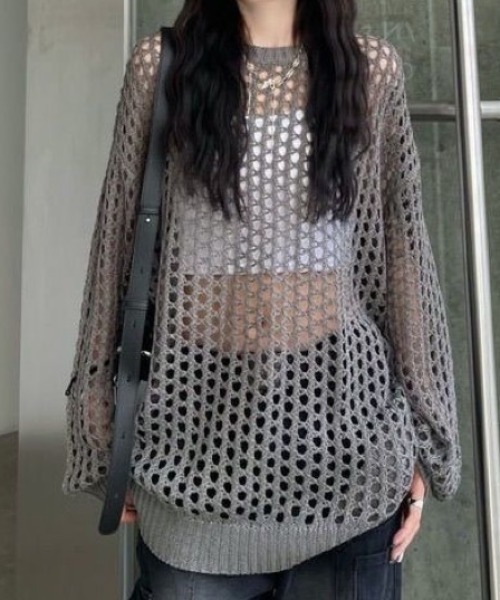SHEENA(シーナ)の「ルーズメッシュニットトップス(Tシャツ/カットソー・レディース・カーキ/ブラック/グレー系その他/ホワイト・M)」の3枚目の写真