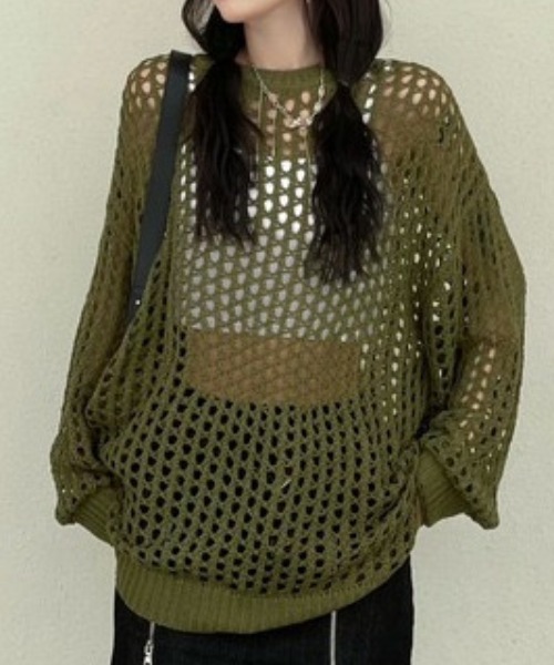 SHEENA(シーナ)の「ルーズメッシュニットトップス(Tシャツ/カットソー・レディース・カーキ/ブラック/グレー系その他/ホワイト・M)」の4枚目の写真