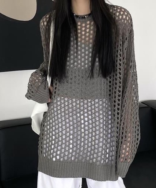 SHEENA(シーナ)の「ルーズメッシュニットトップス(Tシャツ/カットソー・レディース・カーキ/ブラック/グレー系その他/ホワイト・M)」の16枚目の写真