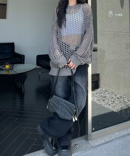 SHEENA(シーナ)の「ルーズメッシュニットトップス(Tシャツ/カットソー・レディース・カーキ/ブラック/グレー系その他/ホワイト・M)」の13枚目の写真