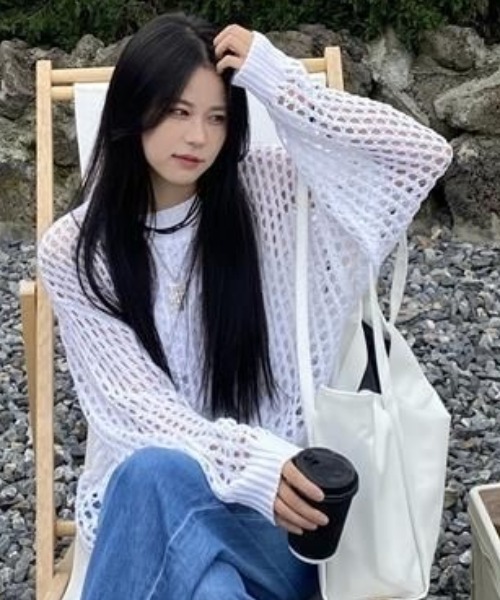 SHEENA(シーナ)の「ルーズメッシュニットトップス(Tシャツ/カットソー・レディース・カーキ/ブラック/グレー系その他/ホワイト・M)」の17枚目の写真