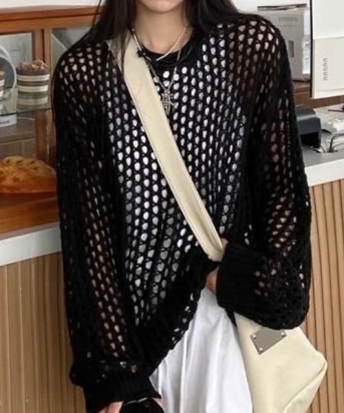 SHEENA(シーナ)の「ルーズメッシュニットトップス(Tシャツ/カットソー・レディース・カーキ/ブラック/グレー系その他/ホワイト・M)」の8枚目の写真