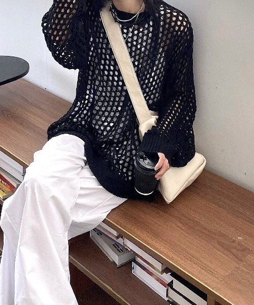 SHEENA(シーナ)の「ルーズメッシュニットトップス(Tシャツ/カットソー・レディース・カーキ/ブラック/グレー系その他/ホワイト・M)」の22枚目の写真