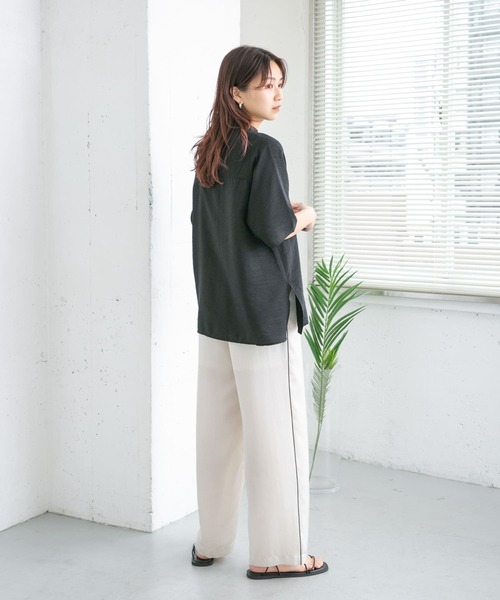期間限定　Katie 新品　ボトムス　パンツ　エコファー　ピンク KBF（ケイビーエフ）の「サイドパイピングサテンイージーパンツ