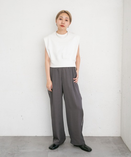 KBF（ケイビーエフ）の「サイドパイピングサテンイージーパンツ（その他パンツ・レディース・ミント/アイボリー/チャコールグレー・ONE）」の21枚目の写真