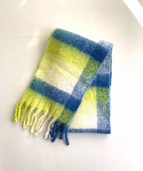 Q（キュー）の「ブロックチェックマフラー（マフラー・レディース・イエロー系/オレンジ系・ONE SIZE）」の3枚目の写真