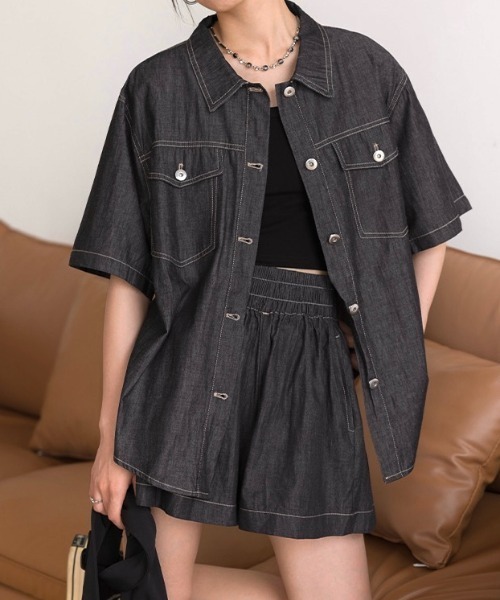 LADY LIKE（レディライク）の「デニムセットアップ2点セット（セットアップ・レディース・ブルー/ブラック・M）」の2枚目の写真