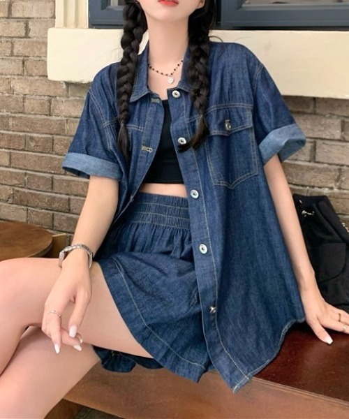 LADY LIKE（レディライク）の「デニムセットアップ2点セット（セットアップ・レディース・ブルー/ブラック・M）」の18枚目の写真