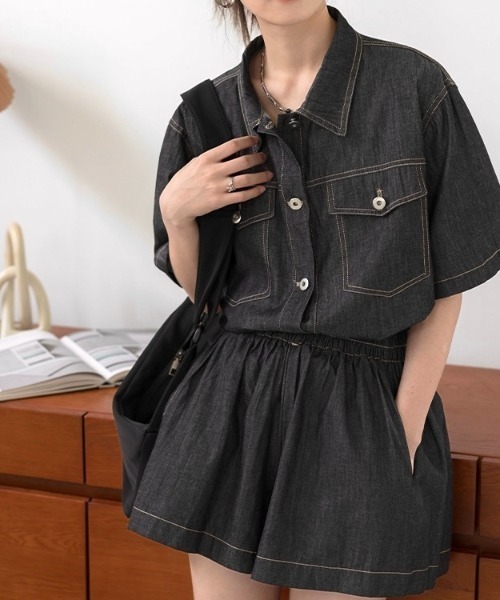 LADY LIKE（レディライク）の「デニムセットアップ2点セット（セットアップ・レディース・ブルー/ブラック・M）」の12枚目の写真