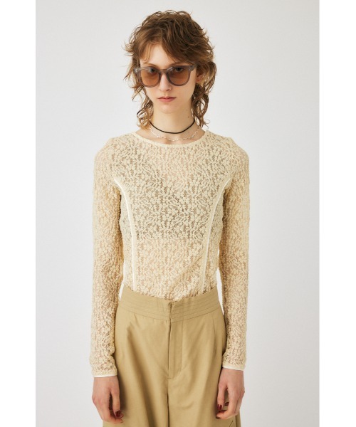 MOUSSY（マウジー）の「BACK OPEN LACE CUT トップス（Tシャツ/カットソー・レディース・ブラック/アイボリー/ライトカーキ・FREE）」の13枚目の写真