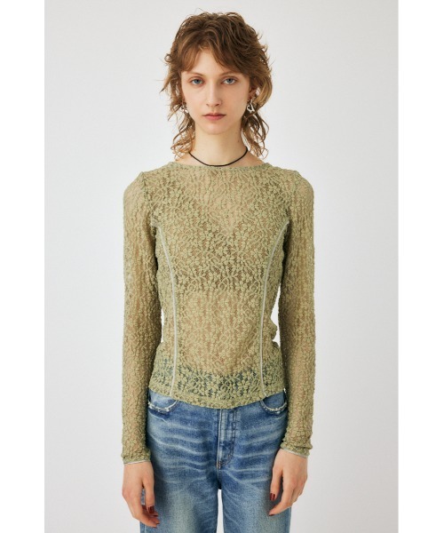 MOUSSY（マウジー）の「BACK OPEN LACE CUT トップス（Tシャツ/カットソー・レディース・ブラック/アイボリー/ライトカーキ・FREE）」の22枚目の写真