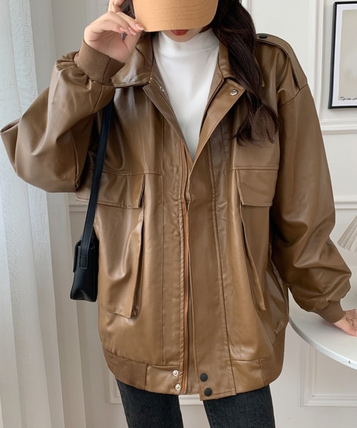 ABITOKYO（アビトーキョー）の「フェイクレザーヴィンテージオーバーブルゾン（ライダースジャケット・レディース・ブラック/ブラウン・FREE）」の15枚目の写真