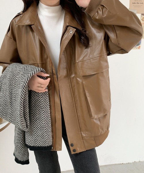 ABITOKYO（アビトーキョー）の「フェイクレザーヴィンテージオーバーブルゾン（ライダースジャケット・レディース・ブラック/ブラウン・FREE）」の21枚目の写真