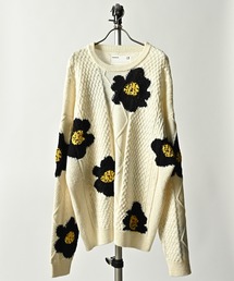 ADAM PATEK | 【ADAMPATEK/アダムパテック】Floral pattern cable crew neck / 花柄ケーブルクルーネックニット(ニット/セーター)