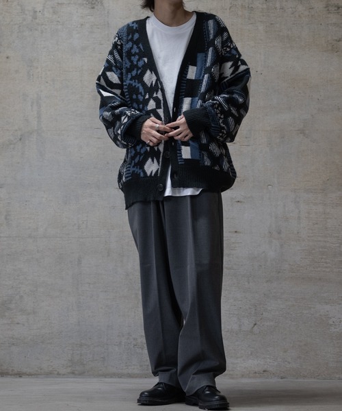 Naive magic(ナイーブマジック)の「【a】ダブルジャガード オーバーサイズ 3Dニットカーディガン(カーディガン/ボレロ・メンズ・グレー/ブルー・MEDIUM/X-LARGE/LARGE)」の14枚目の写真