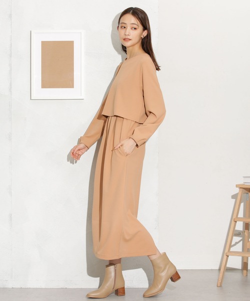 NANO universe（ナノユニバース）の「セットアップ見えドッキングワンピース（ワンピース・レディース・ベージュ/ブラック/ブルー・FREE）」の5枚目の写真