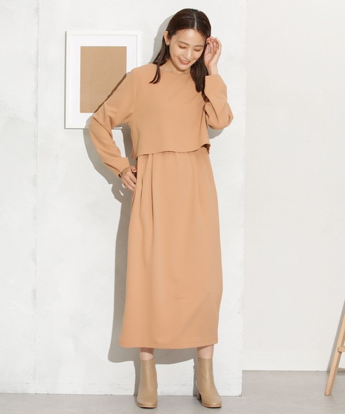 完売品✨ナゴンスタンス　ドッキングワンピース　レイヤード風　日本製　M セール】セットアップ見えドッキングワンピース（ワンピース）｜NANO