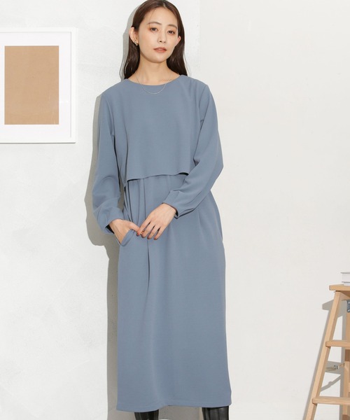 NANO universe（ナノユニバース）の「セットアップ見えドッキングワンピース（ワンピース・レディース・ベージュ/ブラック/ブルー・FREE）」の9枚目の写真