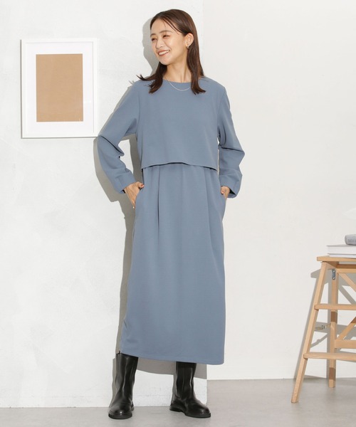 NANO universe（ナノユニバース）の「セットアップ見えドッキングワンピース（ワンピース・レディース・ベージュ/ブラック/ブルー・FREE）」の12枚目の写真