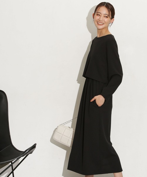 NANO universe（ナノユニバース）の「セットアップ見えドッキングワンピース（ワンピース・レディース・ベージュ/ブラック/ブルー・FREE）」の15枚目の写真