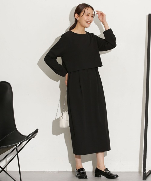 NANO universe（ナノユニバース）の「セットアップ見えドッキングワンピース（ワンピース・レディース・ベージュ/ブラック/ブルー・FREE）」の18枚目の写真