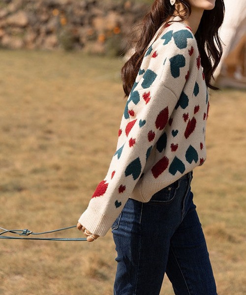 meJane（ミージェーン）の「ハートジャガードニットプルオーバー（Tシャツ/カットソー・レディース・ホワイト・FREE）」の4枚目の写真