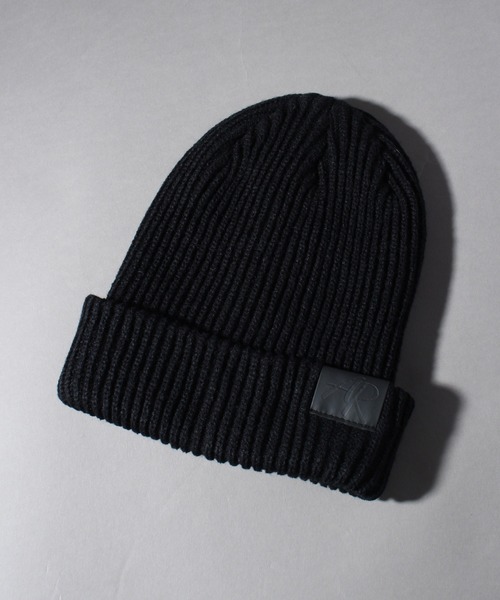 セール】ボリュームあぜ編み PUレザータグ ニットビーニー/ニット