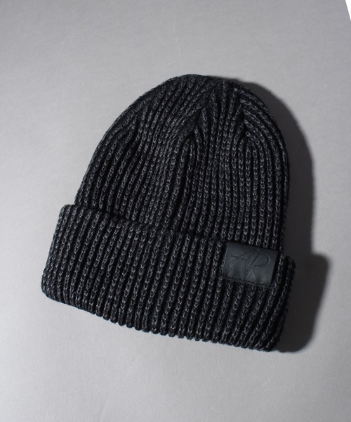 セール】ボリュームあぜ編み PUレザータグ ニットビーニー/ニット