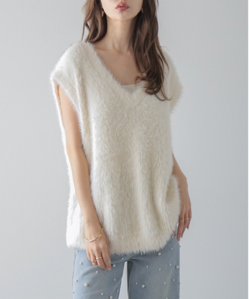 SUGAR BISKET（シュガービスケット）の「ファーニットベスト（ベスト・レディース・ブラウン/ホワイト/ブラック・フリー）」の4枚目の写真