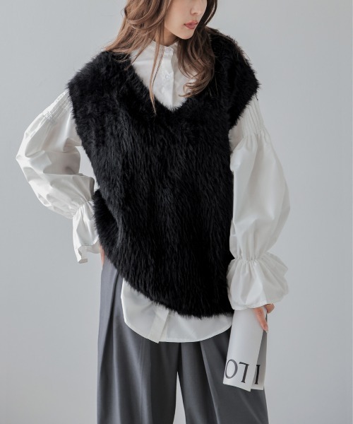 SUGAR BISKET（シュガービスケット）の「ファーニットベスト（ベスト・レディース・ブラウン/ホワイト/ブラック・フリー）」の9枚目の写真