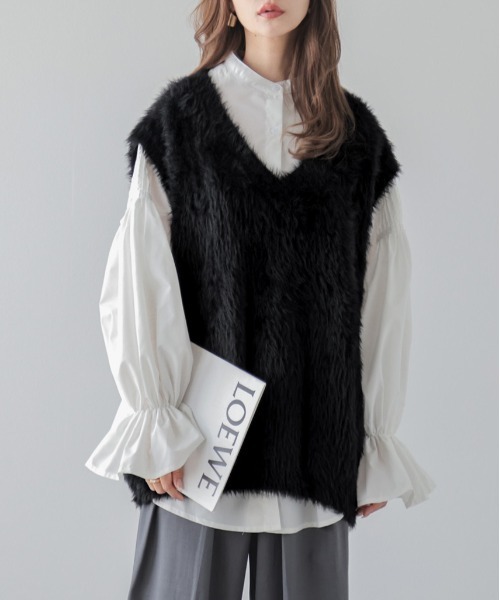 SUGAR BISKET（シュガービスケット）の「ファーニットベスト（ベスト・レディース・ブラウン/ホワイト/ブラック・フリー）」の10枚目の写真