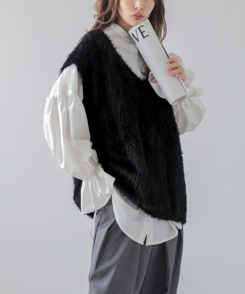 SUGAR BISKET（シュガービスケット）の「ファーニットベスト（ベスト・レディース・ブラウン/ホワイト/ブラック・フリー）」の11枚目の写真