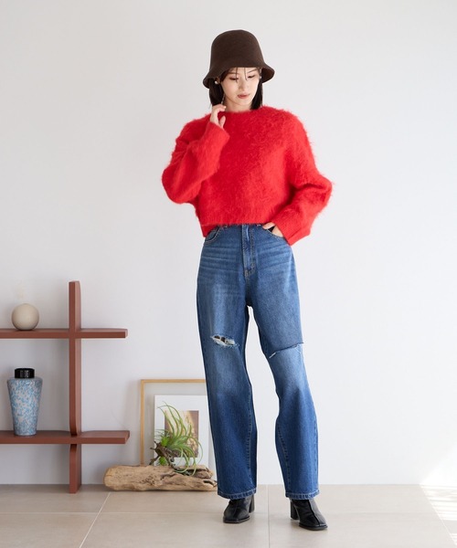 LOWRYS FARM（ローリーズファーム）の「シャギープルオーバーＬＳ　985937（ニット/セーター・レディース・グレー/レッド/アイボリー・FREE）」の10枚目の写真