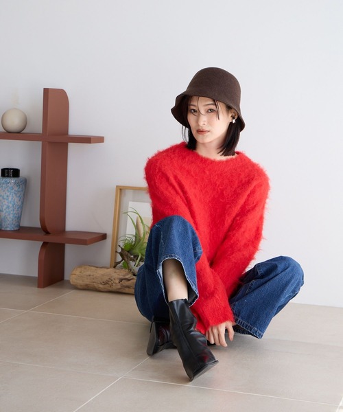 LOWRYS FARM（ローリーズファーム）の「シャギープルオーバーＬＳ　985937（ニット/セーター・レディース・グレー/レッド/アイボリー・FREE）」の4枚目の写真