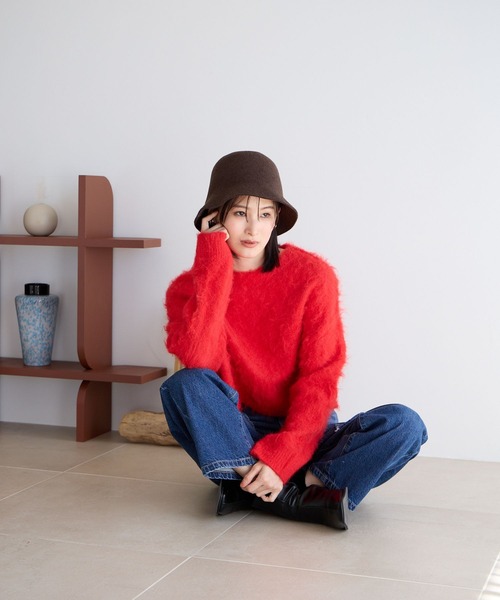 LOWRYS FARM（ローリーズファーム）の「シャギープルオーバーＬＳ　985937（ニット/セーター・レディース・グレー/レッド/アイボリー・FREE）」の5枚目の写真