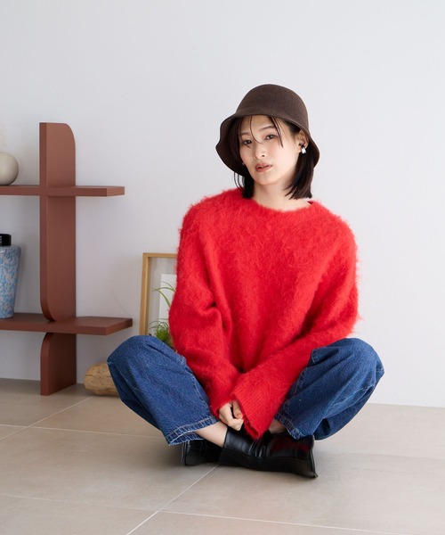 LOWRYS FARM（ローリーズファーム）の「シャギープルオーバーＬＳ　985937（ニット/セーター・レディース・グレー/レッド/アイボリー・FREE）」の6枚目の写真