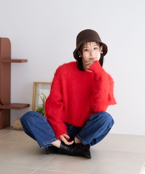 LOWRYS FARM（ローリーズファーム）の「シャギープルオーバーＬＳ　985937（ニット/セーター・レディース・グレー/レッド/アイボリー・FREE）」の7枚目の写真