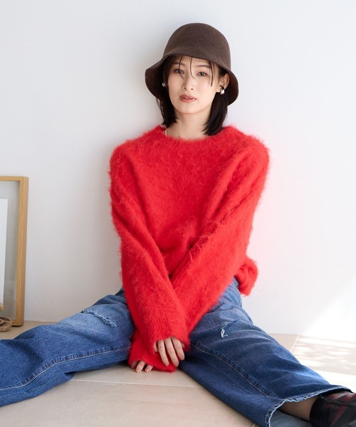 LOWRYS FARM（ローリーズファーム）の「シャギープルオーバーＬＳ　985937（ニット/セーター・レディース・グレー/レッド/アイボリー・FREE）」の8枚目の写真