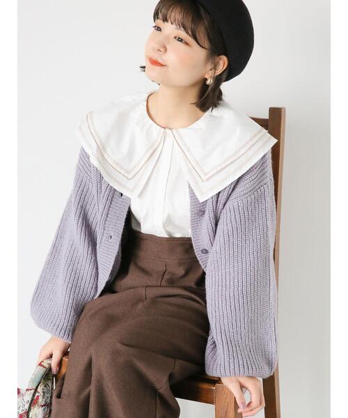 ehka sopo(エヘカソポ)の「ボリュームスリーブクルーカーディガン(カーディガン/ボレロ・レディース・オリーブ/ラベンダー/キナリ・F)」の3枚目の写真