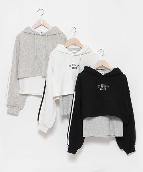 LOVETOXIC(ラブトキシック)の「【LTXC】インナー付裏起毛短丈パーカ(パーカー・キッズ・ブラック/オフホワイト/トップグレー・S/L/M/LL)」の5枚目の写真