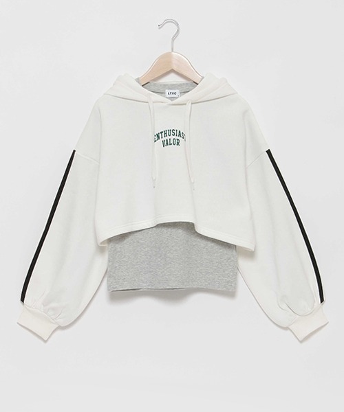 LOVETOXIC(ラブトキシック)の「【LTXC】インナー付裏起毛短丈パーカ(パーカー・キッズ・ブラック/オフホワイト/トップグレー・S/L/M/LL)」の7枚目の写真