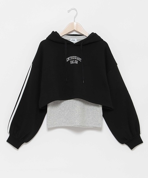 LOVETOXIC(ラブトキシック)の「【LTXC】インナー付裏起毛短丈パーカ(パーカー・キッズ・ブラック/オフホワイト/トップグレー・S/L/M/LL)」の8枚目の写真