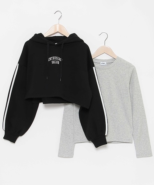 LOVETOXIC(ラブトキシック)の「【LTXC】インナー付裏起毛短丈パーカ(パーカー・キッズ・ブラック/オフホワイト/トップグレー・S/L/M/LL)」の10枚目の写真