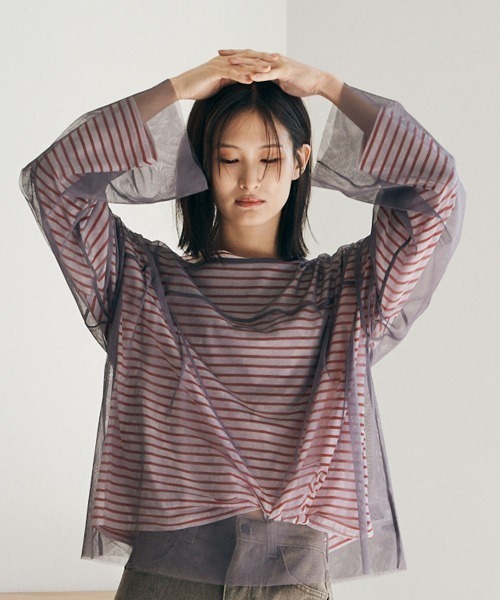 marjour(マージュール)の「SHEER MESH TOPS(Tシャツ/カットソー・レディース・ブラック/グレー・M)」の1枚目の写真