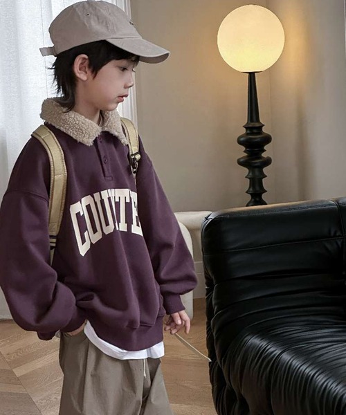 aimoha(アイモハ)の「【aimoha-KIDS-】子供服 英文字POLO襟スウェット(スウェット・キッズ・ベージュ/パープル・120/160/110/130/140/150)」の6枚目の写真